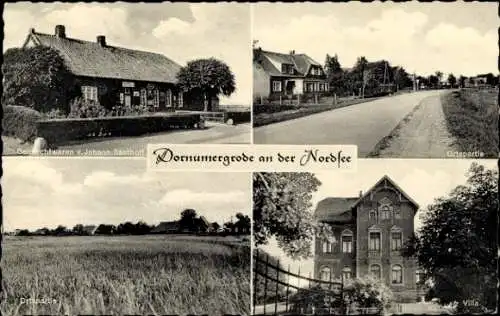 Ak Dornumergroda Dornum in Ostfriesland, Gemischtwaren v. Johann Saathoff, Villa, Ortspartie