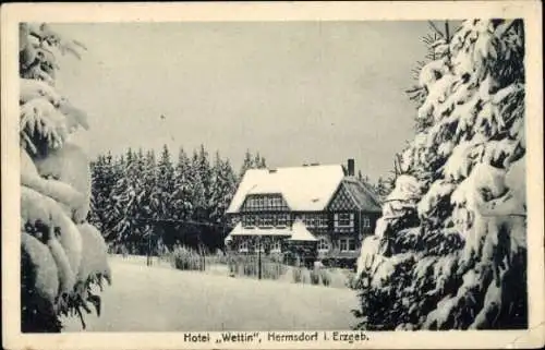 Ak Hermsdorf im Erzgebirge, Blick auf Hotel Wettin im Winter