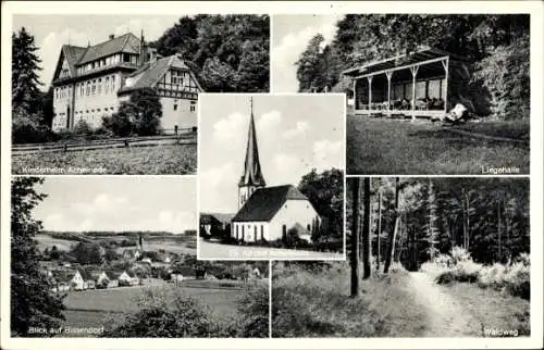 Ak Achelriede Bissendorf in Niedersachsen, Kinderheim, Liegehalle, Kirche, Ort, Waldweg