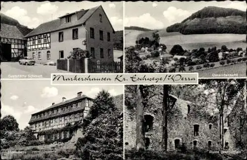 Ak Markershausen Herleshausen an der Werra, Gaststätte Schmidt, Gesamtansicht, Herrenhaus, Ruine