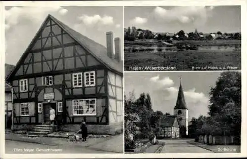 Ak Hajen Emmerthal Weser, Gemischtwaren Theo Meyer, Ortschaft, Dorfkirche