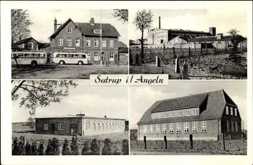 Ak Satrup in Angeln, Teilansichten, Bahnhof, Fabrik