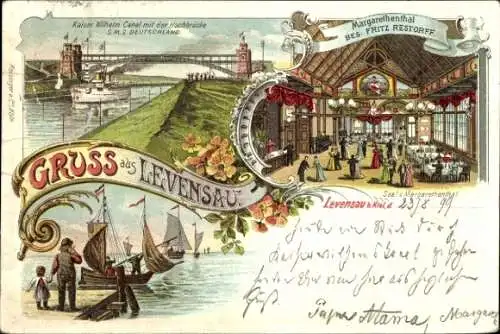 Litho Levensau Schleswig Holstein, Kaiser Wilhelm Kanal,Margaretental, Restorff