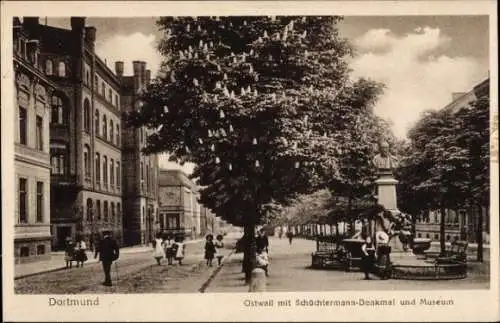 Ak Dortmund im Ruhrgebiet, Ostwall mit Schüchtermann Denkmal und Museum