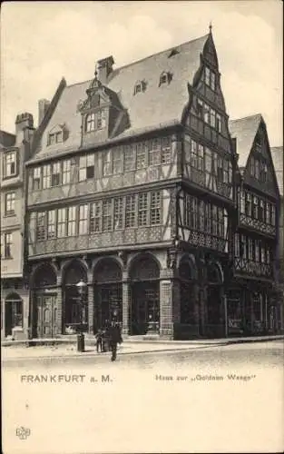 Ak Frankfurt am Main, Straßenpartie mit Blick auf Haus zur Goldnen Waage