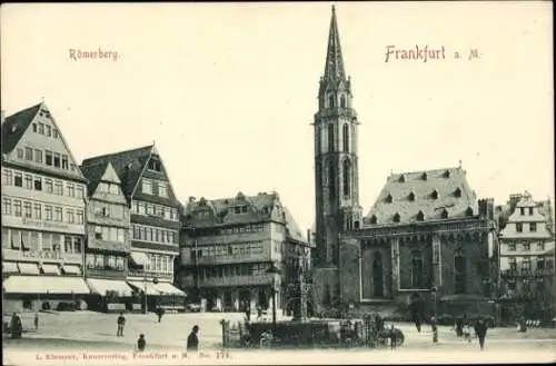 Ak Frankfurt Main, Partie am Römerberg mit Brunnen