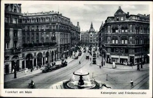 Ak Frankfurt Main,Kaiserplatz, Indanthren Haus, Brunnen