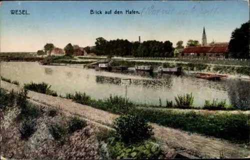 Ak Wesel am Niederrhein, Blick auf den Hafen und die Umgebung