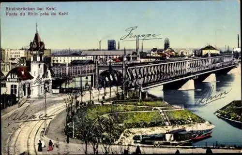 Ak Kehl, Ponts du Rhin, Partie an der Rheinbrücken mit Rhein