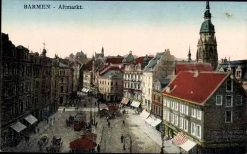 Ak Barmen Wuppertal, Blick auf den Altmarkt und Kirchturm