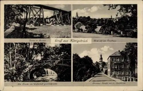 Ak Königsbrück in der Oberlausitz, Stadthaus, Auentalpartie, Dresdner Straße, Stadtkirche, Brücke