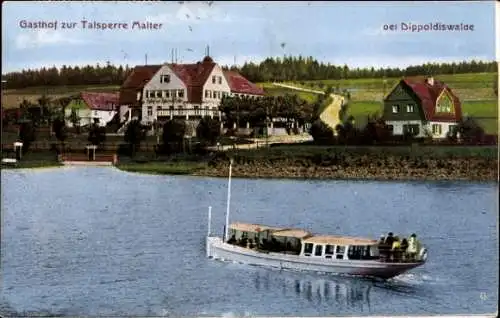 Ak Malter Dippoldiswalde im Osterzgebirge, Gasthof zur Talsperre Malter, Boot