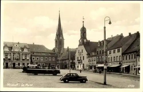 Ak Wilsdruff in Sachsen, Markt, Kirche, Rathaus, Bus, Auto, Geschäfte