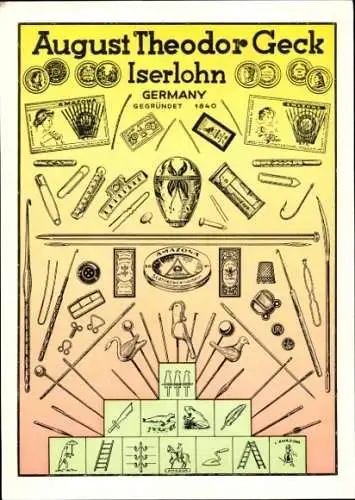 Reklame Ak Iserlohn im Märkischen Kreis, August Theodor Geck, Amazona-Erzeugnisse, Kurzwaren