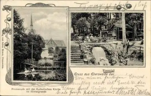 Ak Eberswalde in der Mark, Promenade, Katholische Kirche, Wasserfall