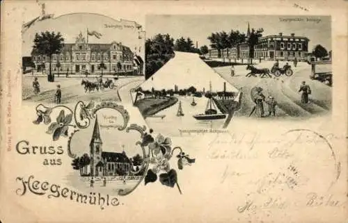 Litho Heegermühle Finow Eberswalde in der Mark, Deutsches Haus, Kirche, Eberswalder Straße