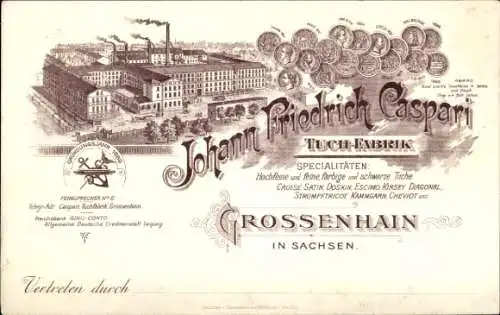 Litho Großenhain Sachsen, Tuchfabrik Johann Friedrich Caspari