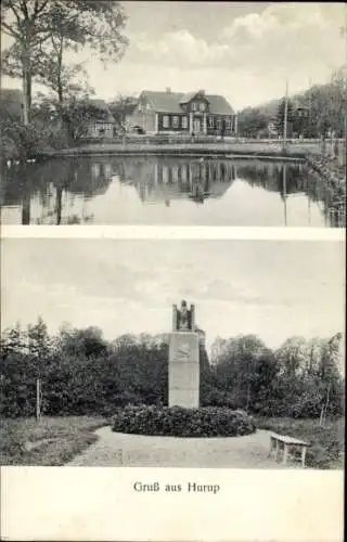 Ak Hürup in Angeln, Teilansichten, Denkmal