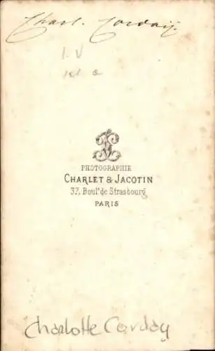 CdV Charlotte Corday d’Armont, Mörderin von Jean Paul Marat, Französische Revolution, Portrait