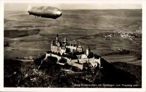 Ak Zimmern Bisingen im Zollernalbkreis, Burg Hohenzollern, Fliegeraufnahme, Zeppelin