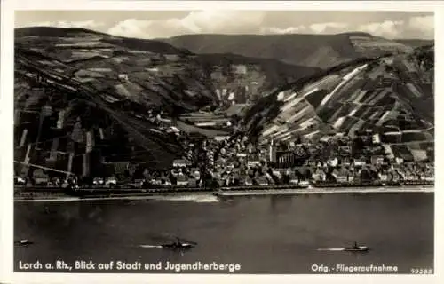 Ak Lorch im Rheingau Hessen, Fliegeraufnahme, Jugendherberge