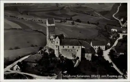 Ak Katzenstein Dischingen in Württemberg, Burg Katzenstein, Ruine, Fliegeraufnahme