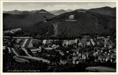 Ak Stein in der Pfalz, Fliegeraufnahme, Krimhildenstein, Eichelberg, Lindelbrunn