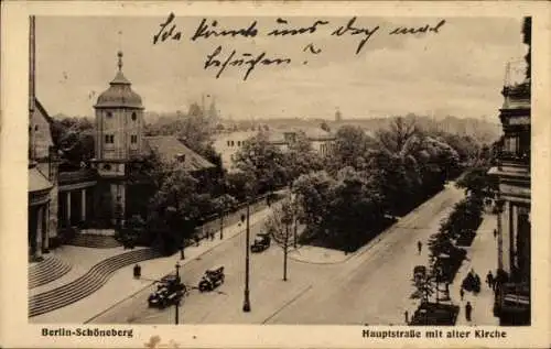 Ak Berlin Schöneberg, Hauptstraße mit alter Kirche