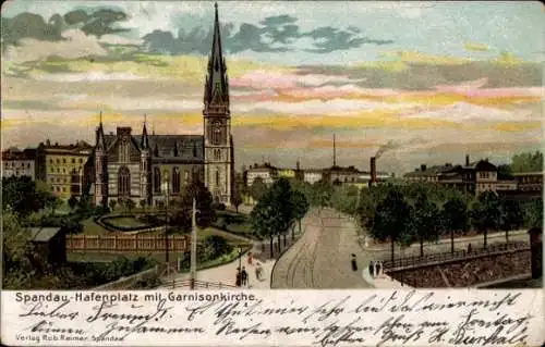 Litho Berlin Spandau, Hafenplatz mit Garnisonkirche