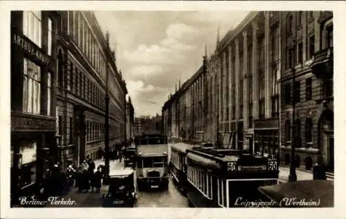 Ak Berlin Mitte, Leipziger Straße, Wertheim, Berliner Verkehr, Straßenbahn Nr. 60, Bus