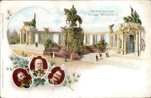 Litho Berlin Mitte, Nationaldenkmal, Kaiser Wilhelm I, Wilhelm II, Friedrich III