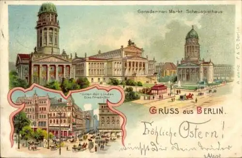 Litho Berlin, Schauspielhaus, Gendarmenmarkt, Unter den Linden, Ecke Friedrichstraße