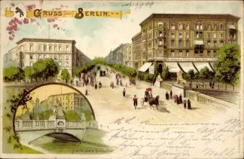 Litho Berlin, Herkulesbrücke, Straßenpartie, Albrechtshof, Neujahr