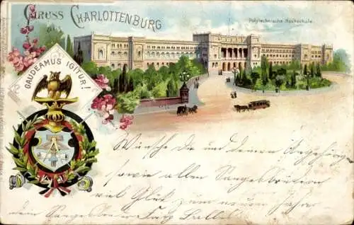 Litho Berlin Charlottenburg, Polytechnische Hochschule, Gesamtansicht, Gaudeamus Igitur