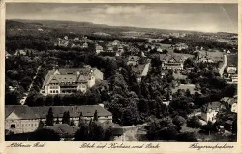 Ak Polanica Zdrój Bad Altheide Schlesien, Blick auf Kurhaus und Park, Fliegeraufnahme