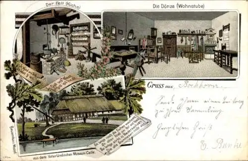 Litho Celle in Niedersachsen, Vaterländisches Museum, Die Dönze, Wohnstube, Der Flett, Küche