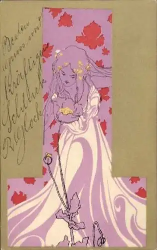 Jugendstil Künstler Ak Kirchner, Raphael, Frauenbildnis, Mohnblüten