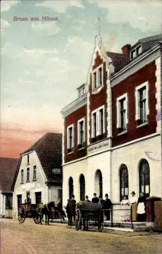 Ak Hünxe am Niederrhein, Straßenpartie, Gasthof Albert Dames, Pferdewagen