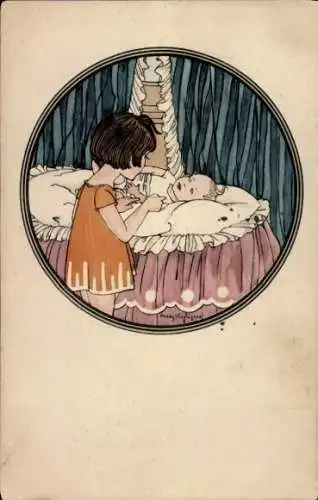 Künstler Ak Netty Heiligers, Kinderportrait, Mädchen, Baby