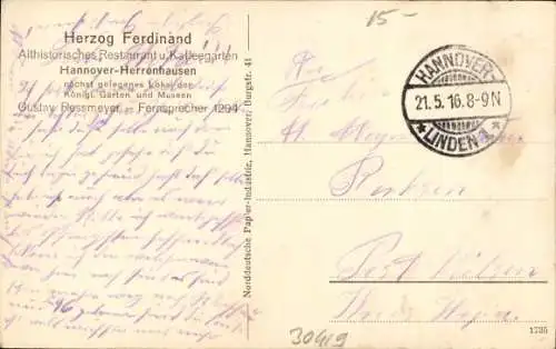 Ak Herrenhausen Hannover in Niedersachsen, Festsaal im Herzog Ferdinand