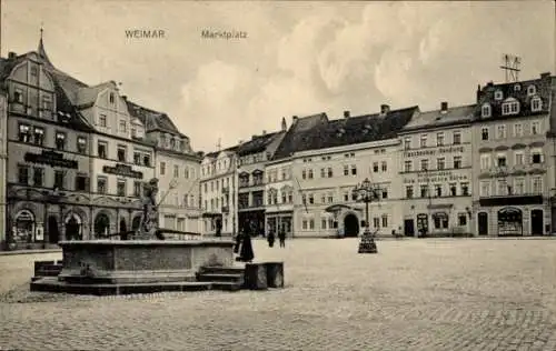 Ak Weimar in Thüringen, Marktplatz, Geschäftshäuser