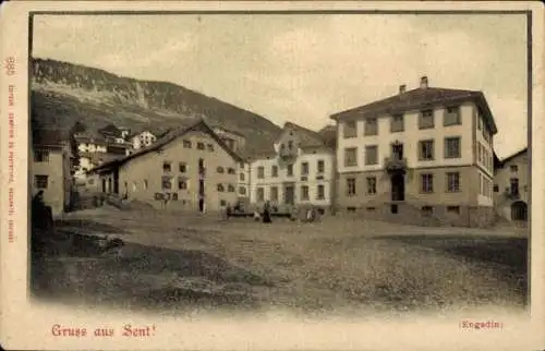 Ak Sent Scuol Kt. Graubünden Schweiz, Ortspartie