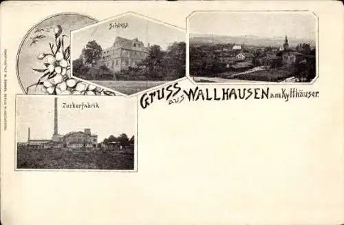 Ak Wallhausen an der Helme Sachsen Anhalt, Gesamtansicht, Schloss, Zuckerfabrik