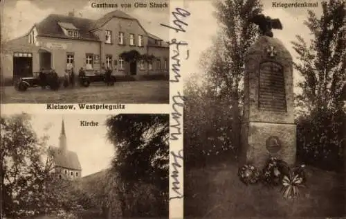 Ak Kleinow Plattenburg in der Prignitz, Gasthof, Kriegerdenkmal, Kirche