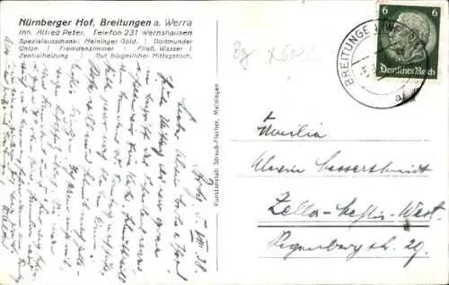 Ak Breitungen an der Werra, Rathaus, Nürnberger Hof, Thüringer E. L. O. Kraftwerk, Schloss