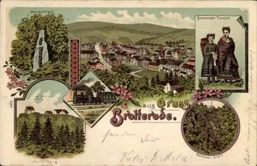 Litho Brotterode in Thüringen, Wasserfall, Inselsberg, Trachten