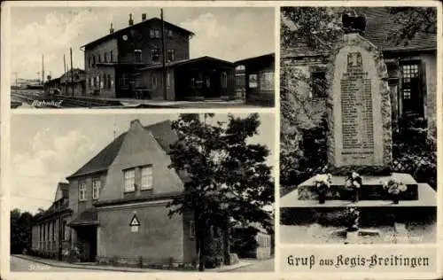 Ak Regis Breitingen Sachsen, Bahnhof, Schule, Kriegerdenkmal