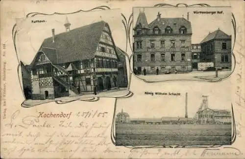 Ak Kochendorf Bad Friedrichshall in Württemberg, Rathaus, Württemberger Hof, König Wilhelm Schacht