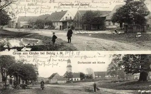 Ak Grubo Wiesenburg in der Mark, Straßenpartie, Gasthof, Kirche