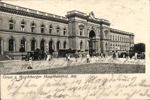 Ak Magdeburg an der Elbe, Hauptbahnhof, Außenansicht, Fußgänger, Automobil